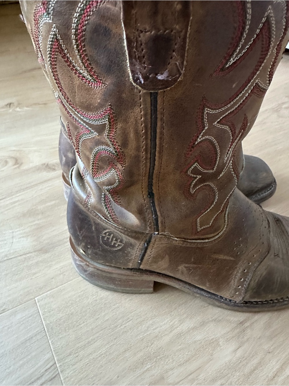 Double H Brown Leather Western Embroidered Cowboy Boots - Picture 5 of 8